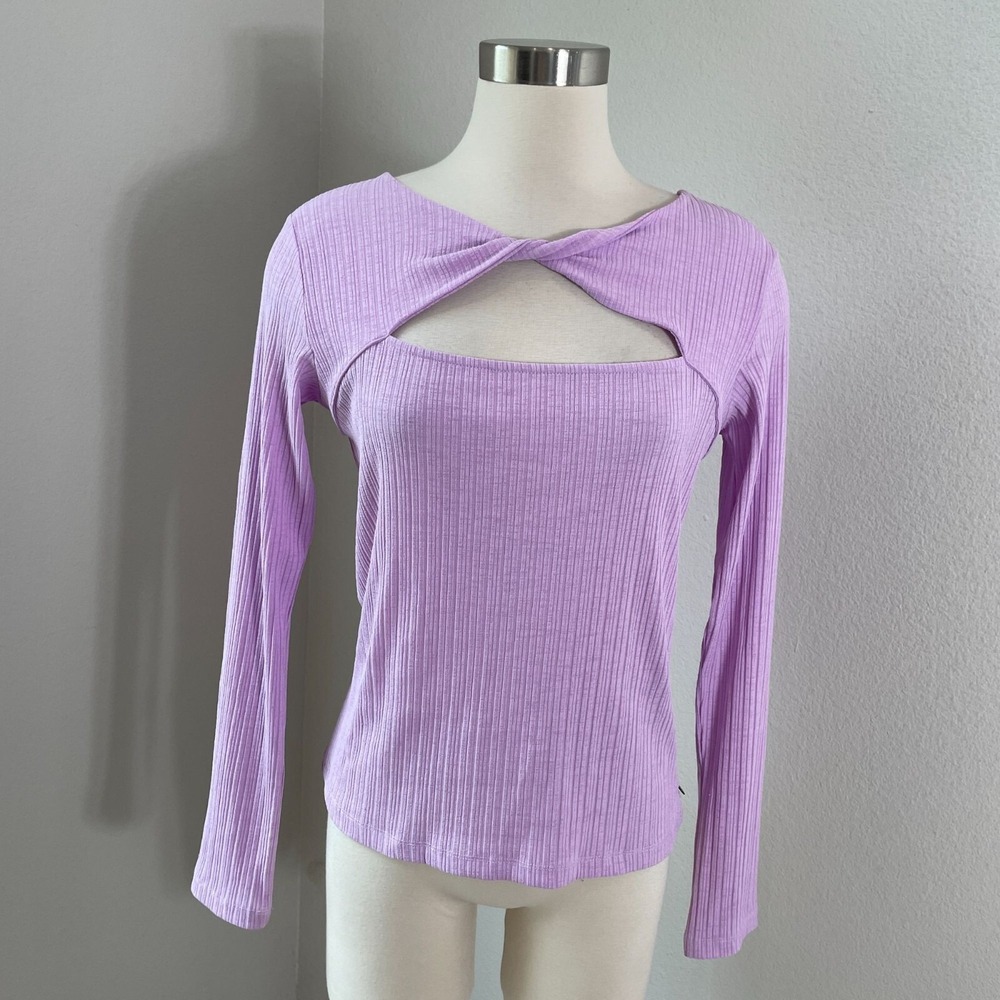 Scotch & Soda Womens Large Orchid Twist Collar Ribbed Long Sleeve Top Stretch